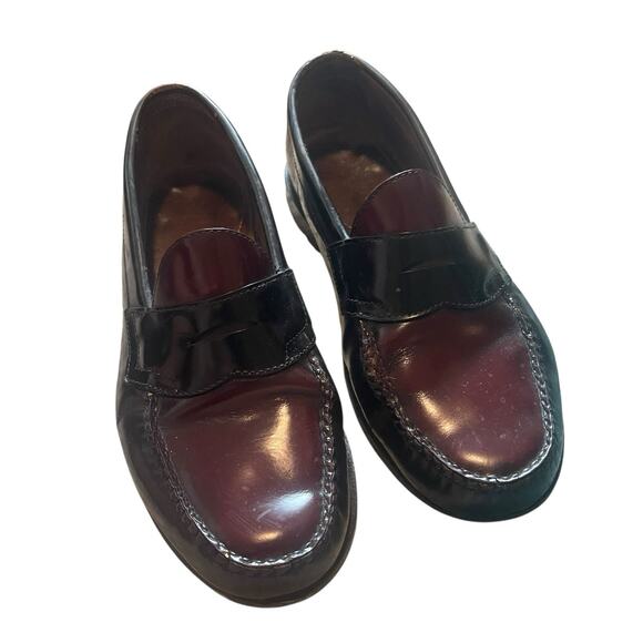 GH Bass & Co Weejuns Mens 9.5D Logan Flat Strap Loafers Wine Leather Slip-ons - Picture 2 of 10